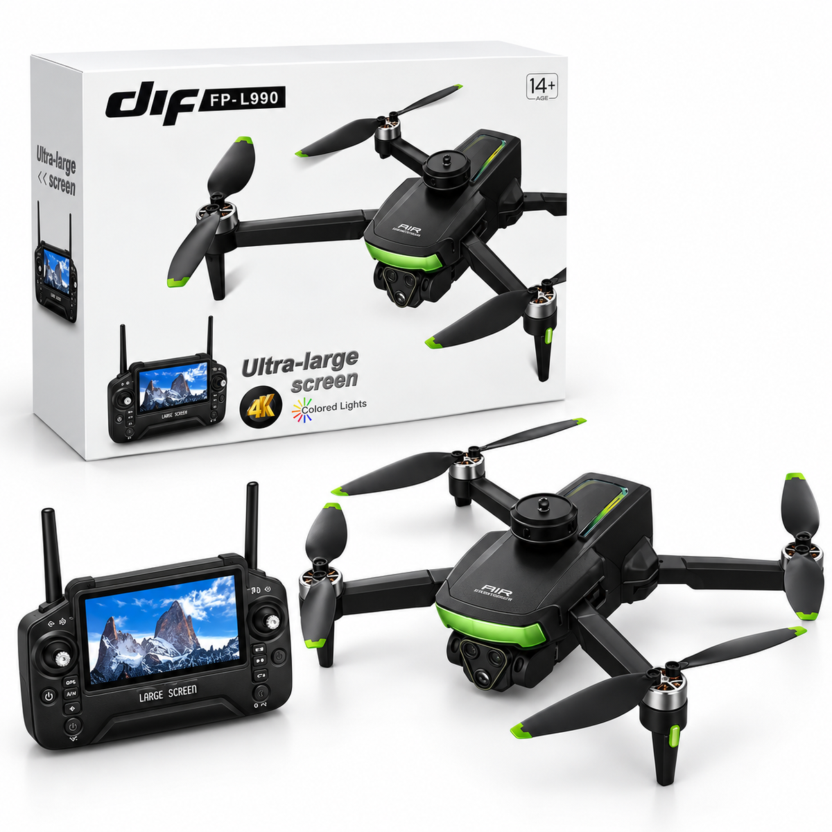 FP-L990 4K Foldable Drone with Screen Controller & 360° Obstacle Avoidance